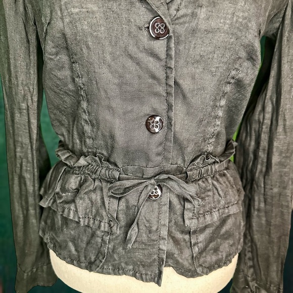 Vintage Armani Jeans Black 100% Linen Button Down Ruffled Waist Blazer Size 6 - Picture 6 of 13